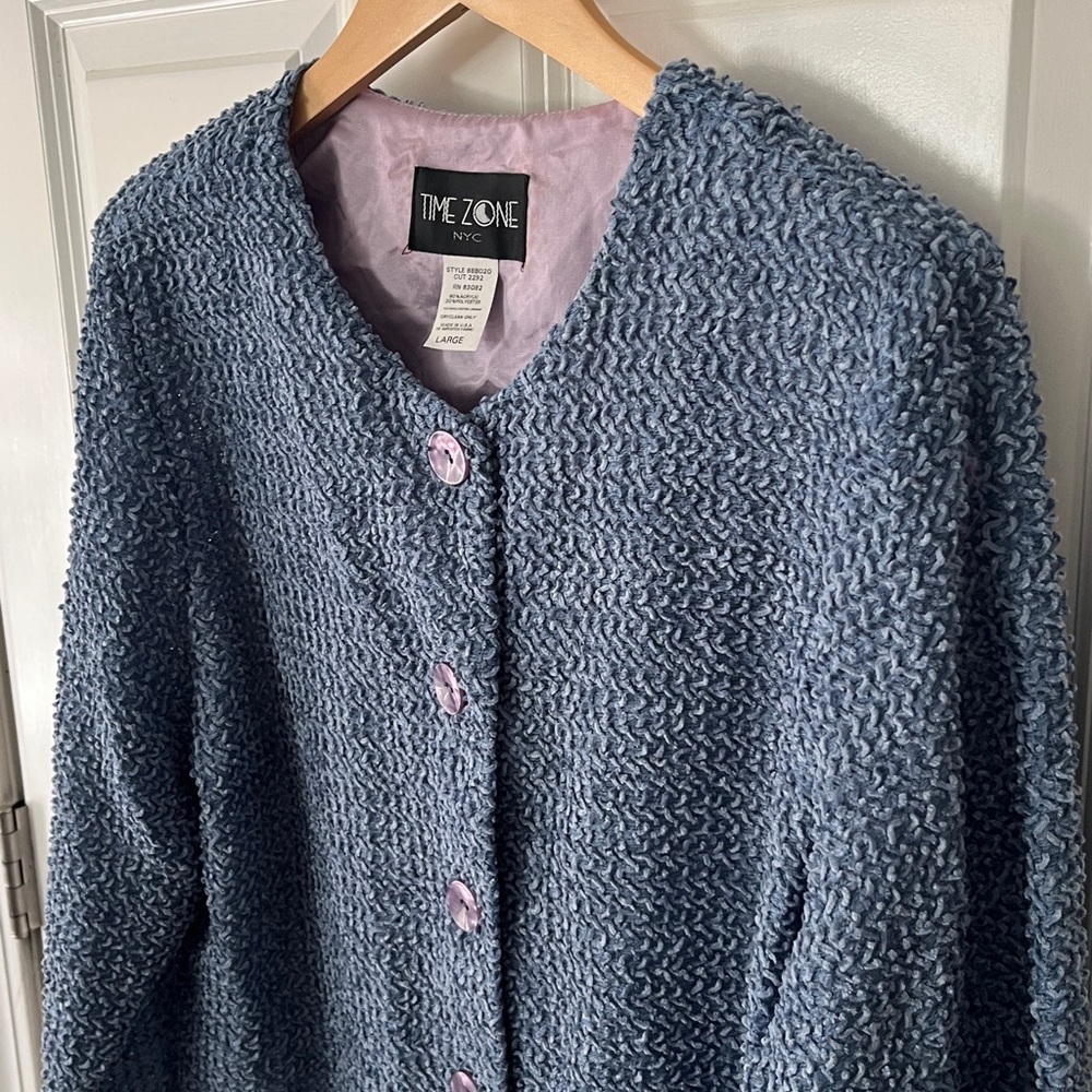 Vintage Blue Chenille Textured Lightweight Blazer sz Large - Picture 2 of 7